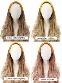 24 英寸头带假发卷发头带假发合成天然耐热纤维波浪假发适合女性女孩 - 棕色 - 查看 9