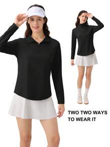 HOPLYNN 女式 1/4 拉链连体衬衫套头长袖健身徒步运动衫 - 黑色 - 查看 3