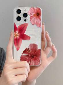 1pc Red Lily Flower Transparent Shockproof TPU Phone Case, Suitable As Holiday Gift Compatible With IPhone XS/XS Max/XR/11/12/13/14/15/16 Pro/Pro Max/14/15/16 Plus