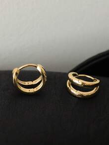 1 Cặp hoa tai hình tròn đôi tối giản dành cho nam, thích hợp để đeo hàng ngày, dự tiệc và các dịp đặc biệt - Vàng - Xem 2