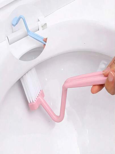 1pc Extended Handle Toilet Brush - V-Shaped Bent Head Suitable For Narrow Spaces, Bathroom, Commercial And Hospital Cleaning, Usable In All 4 Seasons - Lightweight And Durable Plumbing Tool (Blue/Green/Pink) - Ideal For Home, Bathroom, Cleaning Services, Sturdy Bristles, Efficient Toilet Cleaning, Toilet Bowl Cleaner, Creative V-Shaped Toilet Brush, Bathroom Toilet Cleaner