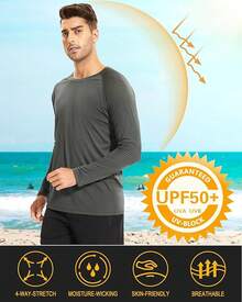 Men's Long Sleeve Shirts UPF 50+ UV Sun Protection Athletic Shirts For Hiking Running Workout Rash Guard-2025 - Dark Grey - View 3