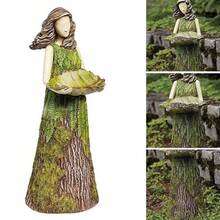 1 pezzo Scultura in resina di ragazza fata e uccelli nel bosco, decorazione da esterno per giardino, cortile e prato, ornamento in resina per decorazione casa e giardino in stile campagnolo e di divinità del bosco