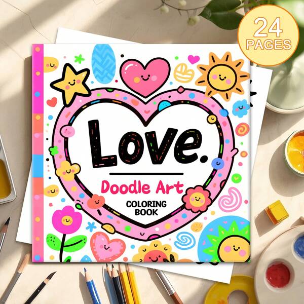 New Picture Book Original Colour Pages, Single-Sided Printing 24 Pages Colouring Book, 1pc Doodle Heart Pattern Drawing Picture Book For Teenagers And Adults - Clear Lines And Exquisite Patterns - It Is A Perfect Birthday Gift For Family And Friends, A School Season, A New Year's Gift, A Party Gift, Suitable For Halloween, Christmas And Other Holiday Gatherings.,School Supplies,Back To School