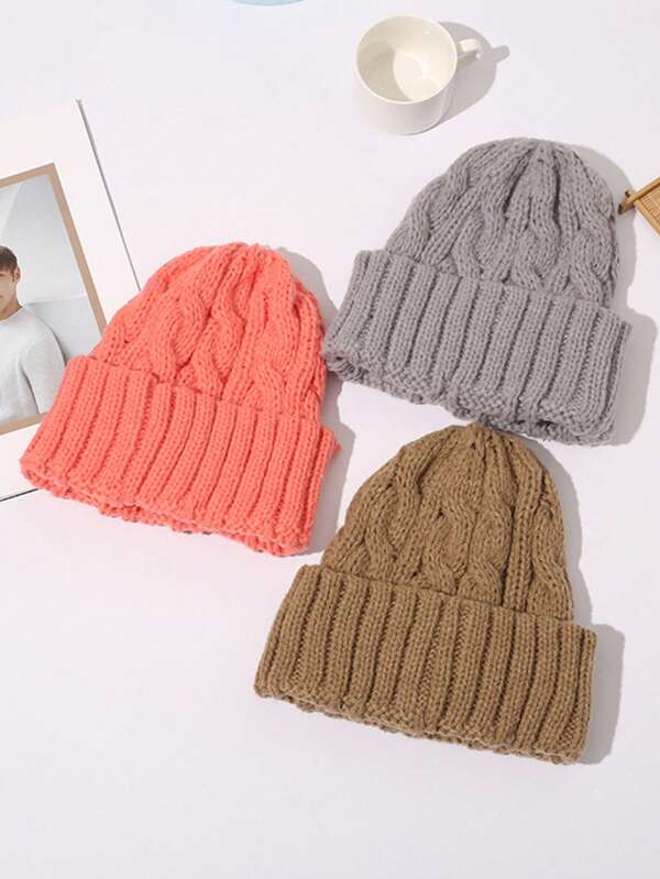 1pc Warm Knitted Hat With Thermal Lining, Women's Fashion Ear Protector, Double Layer Beanie, Casual And Elegant, Polyester Letter Pattern Embroidery, Autumn And Winter Autumn Accessories