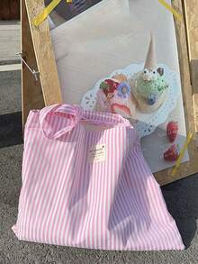 复古条纹帆布手提包，女士大容量条纹帆布手提包 - 时尚单肩包，适合旅行和购物，亮红色和白色条纹，大容量，百搭，可水洗 - 无扣，日常手提包，休闲日常手提包 - 彩色 - 查看 11