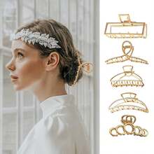 5pcs Hair Clips Set, Golden Large Clips For Thick And Thin Hair, Non-Slip Metal Hair Clip, Hair Clip Hair Claw For Women Hair Styling Tool - 5件 - 查看 5