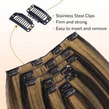 7件/套 女士Yaki直发夹式接发，全头挑染合成发（挑染1B/27） - 摩卡棕 - 查看 7