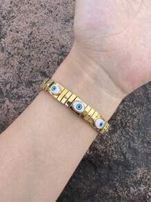 1 pieza Brazalete de acero inoxidable con cuentas de cobre con el ojo de Turquía y la Virgen María, un amuleto de la suerte de moda, adecuado para uso diario y fiesta de mujeres