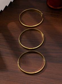 3 Pieces/Set Retro Simple 18K Gold-Plated Smooth Closed Bracelet Stack Suitable For Women's Daily Wear And Wedding Gifts