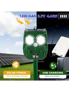 1件装户外太阳能驱虫器，超声波驱虫器，带运动传感器，远距离，太阳能/USB双充电。有效驱除啮齿动物、臭鼬、狐狸、兔子、猫头鹰、浣熊等害虫。当动物靠近时，会发出强大的超声波和灯光，将它们驱离您的院子或花园。 - 綠色 - 查看 8