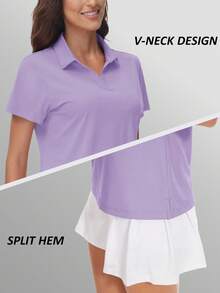 KEFITEVD Women's Golf Polo Shirts V Neck UPF 50+ Collared Short Sleeve Tennis Shirt Lightweight Quick Dry Sun Protection Shirts - 淺紫色 - 查看 4
