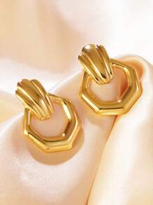 1 Pair Minimalist Fashion Geometric Hollow Stainless Steel Stud Earrings, Suitable For Women's Daily Wear And Party Occasions