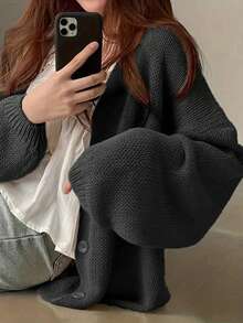 Spring/Summer Knitted Long Sleeve Lightweight Sunscreen Cardigan Black - Black - View 3