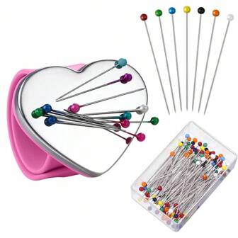 1 pieza Alfiletero magnético con forma de corazón para la muñeca con set de 100 alfileres de cabeza redonda, soporte magnético para alfileres para la muñeca, suministros de regalo