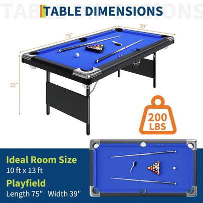 mteryoing 6-7 Ft Pool Table, Portable Folding Billirad Table, Billiard Tables Set With Balls, Cues, Chalks And Brush, Space-Saving