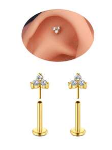 2 件心形耳钉平底 - 不锈钢内螺纹耳骨耳环女士防过敏 CZ 耳钉穿孔珠宝耳屏/耳轮/海螺/美杜莎/唇/唇钉 8 毫米金银 - 彩色 - 查看 28