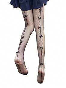 1 件/2 件性感内衣紧身裤心形蝴蝶结渔网袜朋克日本洛丽塔渔网紧身裤适合俱乐部、夜间外出、约会、表演、新婚之夜 - 性感长袜和紧身裤内衣 - 彩色 - 查看 4