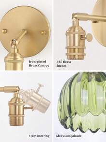 1 Đèn Treo Tường Màu Xanh Lá Cổ Điển, Đèn Tường Sạc Được Điều Khiển Từ Xa, Chụp Đèn Thủy Tinh Hình Hoa, Đèn Treo Tường Bằng Đồng Có Thể Điều Chỉnh 180° Với 15 Màu Sắc, Thích Hợp Cho Phòng Ngủ, Phòng Khách, Cửa Ra Vào - màu xanh lá - Xem 3