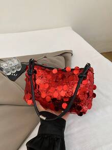 优雅新款女士亮片装饰单肩包，简约设计 - 紅色 - 查看 6