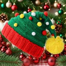 Novelty Green Colorful Pom Pom Party Hat, Warm Knitted Hat With Fuzzy Pom Pom, Unisex Winter Hat, Christmas Party Holiday Novelty Geometric Pattern Acrylic Knit Hat, Hand Wash, Stretchy Fit, Lightweight, Buckle Closure - Holiday Theme Knit Headwear Home Decor Christmas Decorations Room Decor Christmas Decorations Home Christmas Gifts Christmas Decor - Green - View 4