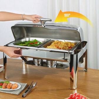 Calentador de bufé, plato de servir de acero inoxidable chapado en oro grueso para bufé de hotel, estufa cuadrada para catering, tapa plegable, recipiente para almacenar alimentos, suministros para cena familiar, suministros para fiestas