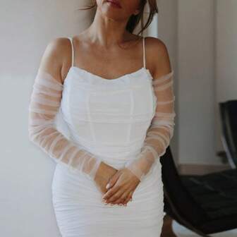 1pc Bride Fingerless Long Simple Handmade Bridal Gloves, Versatile Mesh Decorative Wedding Accessory Autumn Accessories