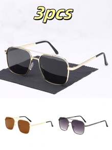 1/2/3/4 Pairs Combo, Men's Square Luxury Fashion Glasses, Metal Frame Design, Single Pair Comes With 1 Elegant Glasses Case, & Versatile, Attracts All Eyes. For Daily Life, Beach, Driving And Outdoor Travel Accessories, Also Provides UV Protection.