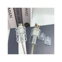 1-Piece Mixed USB Cable And Type-C Cable Transparent Wave Mobile Phone Charging Cable Protective Case, Suitable For Mobile Phone Charging Cable/Computer Power Cable Package Clip