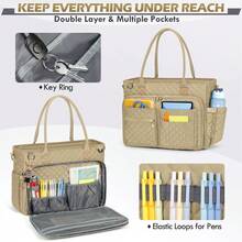 Teacher Tote Bag 15.6 Inch Laptop Bag For Women Work Bag Laptop Tote Nurse Bag Professional Computer Messenger Bag With Insulated Pocket, Laptop Briefcase For Office, College, Nursing - Màu Khaki - Xem 6
