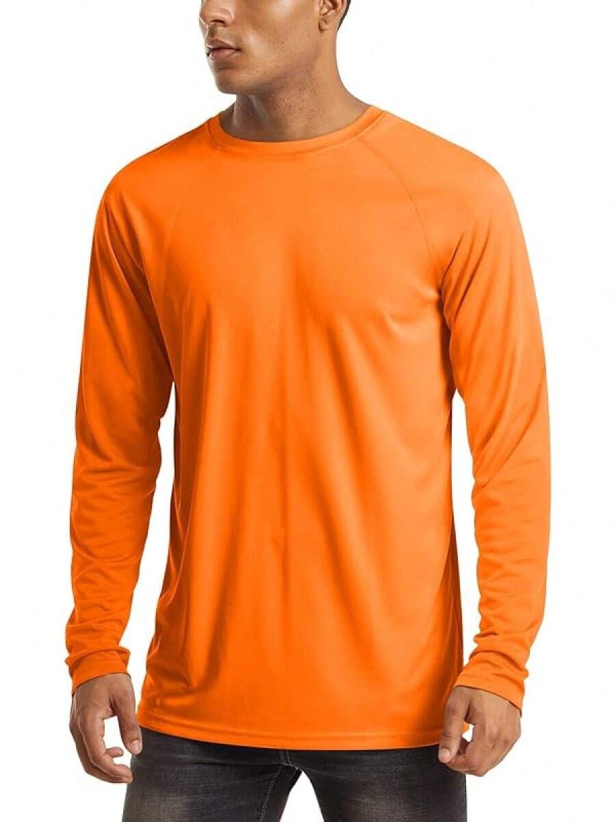 Men's Long Sleeve Shirts UPF 50+ UV Sun Protection Athletic Shirts For Hiking Running Workout Rash Guard-2025 - Orange - View 1