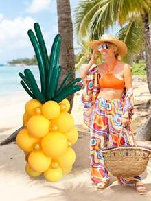 65 件 1/2 套菠萝柱气球套装，包含黄色和深绿色乳胶气球，适用于生日装饰、夏威夷 Luau Aloha 热带夏季海滩派对、礼物、夏季派对、水果主题庆祝活动、大气场景装饰