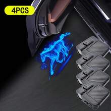 4pcs Car Door Decoration Lights - Blue Horse Projector - Universal Wireless Door LED Projection Lights, Door Step LED Welcome Sign Shadow Ghost Light Projection Lights, Suitable For All Brands Of Car LED Door Welcome Decoration Lights, Car Accessories, Decorative Lights, Male And Female Car Accessories - 藍色 - 查看 1