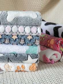 1 件宠物毯，温暖珊瑚绒爪印毯，适合猫狗，四季适用 - 灰色 - 查看 4