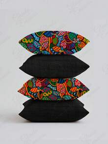 (4 Units) 45x45 Pillow Covers – 2 Plain And 2 Printed – Assorted Colors – AL - Romero Brito-preta - View 1