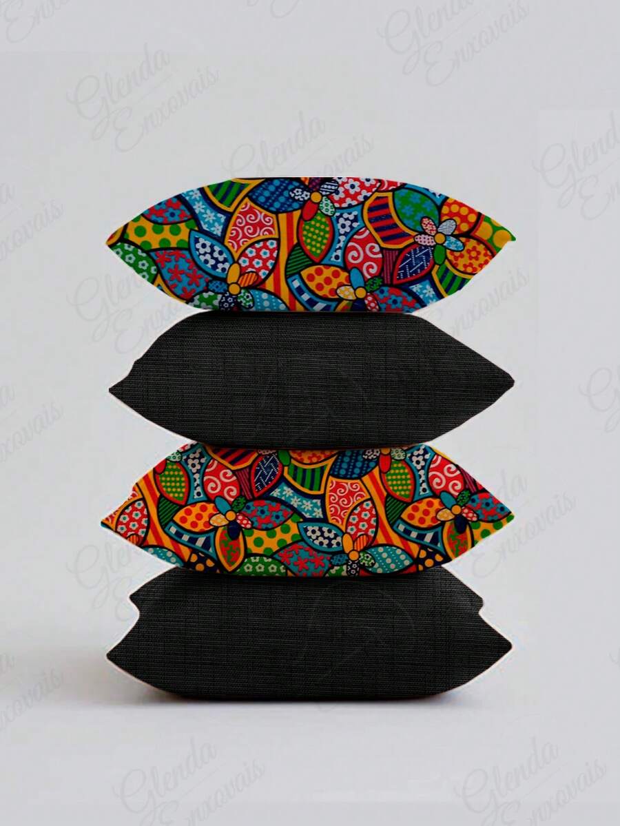 (4 Units) 45x45 Pillow Covers – 2 Plain And 2 Printed – Assorted Colors – AL - Romero Brito-preta - View 1