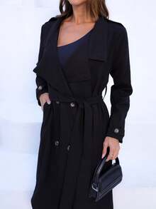 Women's Trench Coat In Premium Tailoring With Thermal Lining - Black - View 8