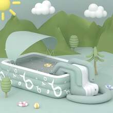 1pc Large Inflatable Swimming Pool With Slide And Detachable Sunshade - Durable PVC Material, Easy To Install, Rectangular Shape, Multi-Component, Ideal For Backyard Summer Entertainment And Swimming Parties, Poolside Lounge Chairs, Easy-To-Assemble Inflatable Swimming Pool Toy - Blue Fish - View 4