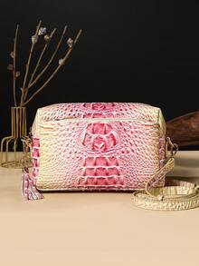 New Style Fashionable Crocodile Print Crossbody Bag, Women's Colorful Gradient Crocodile Print Small Square Bag - 13#pink+yellow - View 1