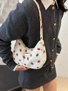 Túi đeo vai thời trang, đa năng, màu trơn, họa tiết hoa mới, kiểu dáng baguette nhỏ vuông tối giản dành cho nữ. - trắng - Xem 2