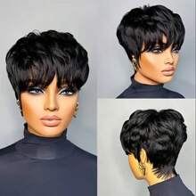 Pixie Cut Wig Human Hair Wigs For Women Short Layered Pixie Cut Wigs Full Machine Made Wigs Brazilian Virgin Human Hair Wigs For Women Glueless Wigs Nature Color