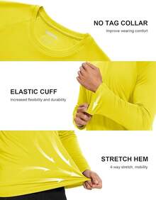Men's Long Sleeve Shirts UPF 50+ UV Sun Protection Athletic Shirts For Hiking Running Workout Rash Guard-2025 - 黃色 - 查看 6