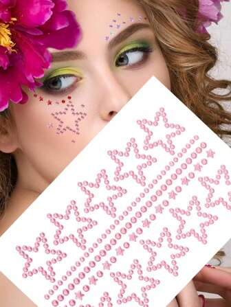 Self-Adhesive Sparkly Pentagram Face Decorative Stickers, Suitable For Weddings, Birthday Parties, Music Festivals, Retro-Style Makeup, Glitter Body Art, Accessories, Temporary Tattoos, Facial Decor