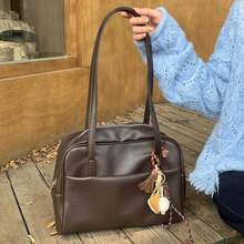 Korean Style Large Capacity Single Shoulder Women's Bag Versatile Vintage Underarm Bag Autumn 2025 New Arrival Tote Bag - 棕色-無吊墜 - 查看 4