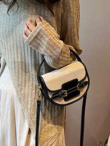 高品质马鞍包，复古缝线手提包，2025新款休闲百搭斜挎包 - 黑色 - 查看 4