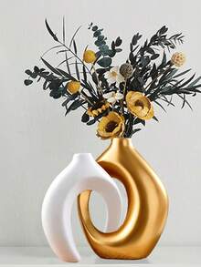 白金/金/白两件套花瓶，简约北欧波西米亚风格装饰花瓶，适用于客厅、书架、餐桌、房间、壁炉、门廊等场所。也是节日礼物和圣诞礼物的理想之选。 - 彩色 - 查看 5