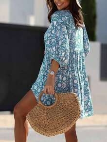 Plus Size Women's Spring And Summer Bohemian Style V-Neck Fashionable Casual Loose Beach Floral Dress Women's Clothing