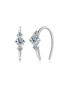 2 Pairs 925 Sterling Silver Earrings With Cubic Zirconia, Elegant U-Shaped Ear Hooks, Romantic High-End Earrings For Pierced Ears, Hypoallergenic, Suitable For Women/Girls, Daily, Commute, Party, Collection, Gift Box Included, Fashionable Jewelry For All Seasons - Silver - View 2