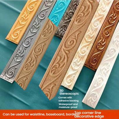 1 pieza Adhesivo de zócalo con patrón de vid floral 3D en relieve, diseño romántico especial, espuma XPE autoadhesiva anticolisión, estilo minimalista moderno para decoración del hogar, decoración de zócalo, decoración de dormitorio, decoración de baño, material de decoración a prueba de polvo, adhesivo de pared de felicidad, decoración de oficina, decoración escolar, material de decoración de borde protector de pared, disponible en varios colores y tamaños, fácil de limpiar (1 rollo = 2,3 metros, 9,2 m = 4 rollos)