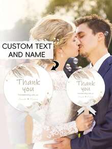 定制婚礼扇子，个性化姓名和日期，自然/蝴蝶/金色主题可选，实用的婚礼礼品和宾客礼物 - 彩色 - 查看 5